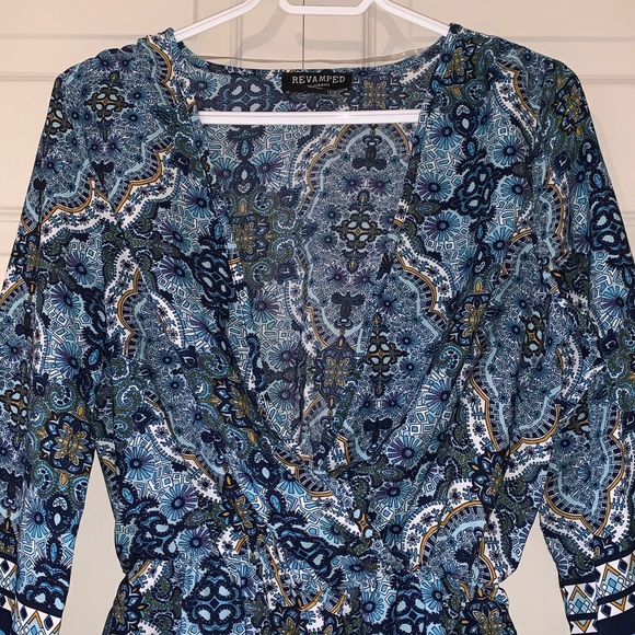 Floral Print Blue Romper - Picture 3 of 4